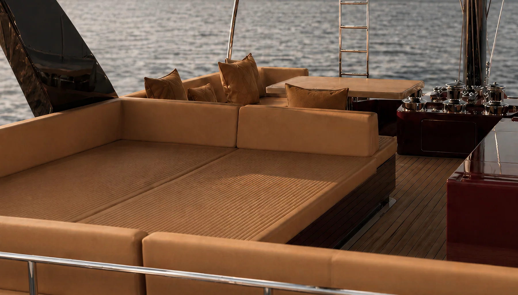 sv60 — Flybridge sunpads at dusk