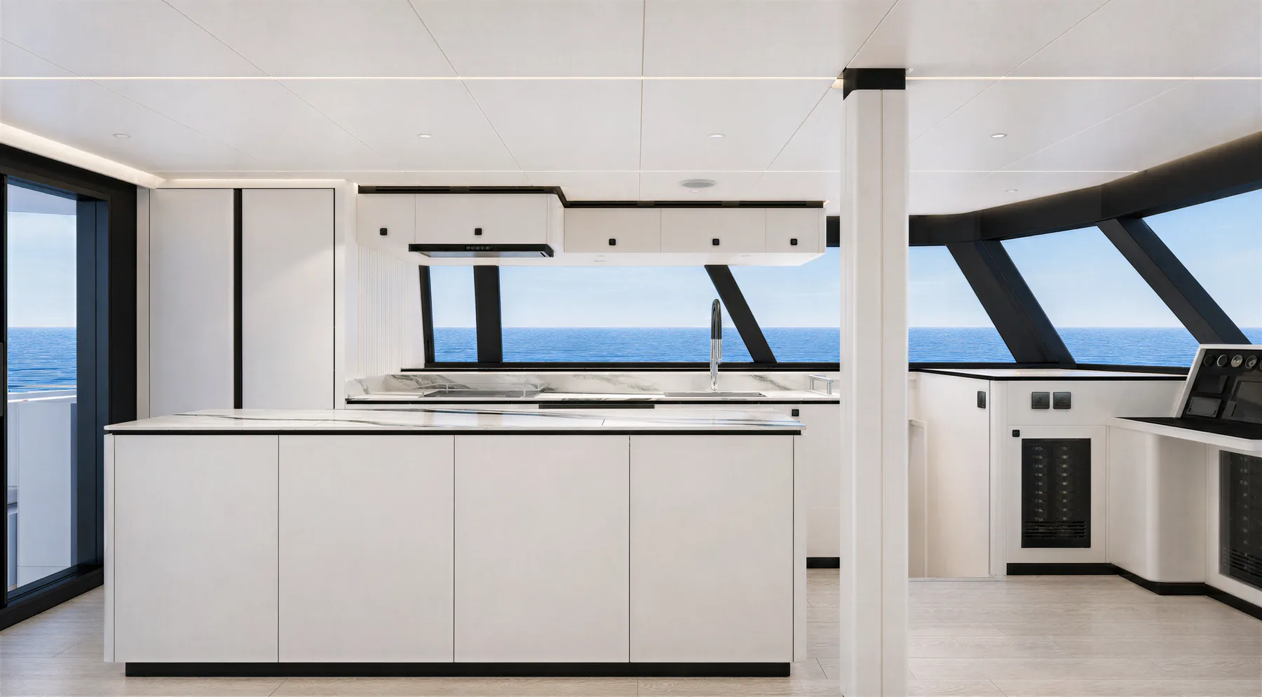 sv60 — Alabaster — galley and salon, port